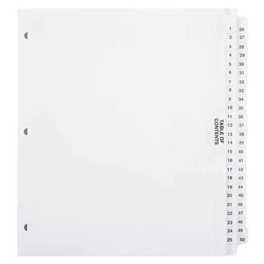 Exhibitindexes® Numbered Dividers 1-50 Punched - AVE Style Bold Tabs - Side Collated Exhibit Tabs - Made in The USA | Letter Size - 1-50 - Sets