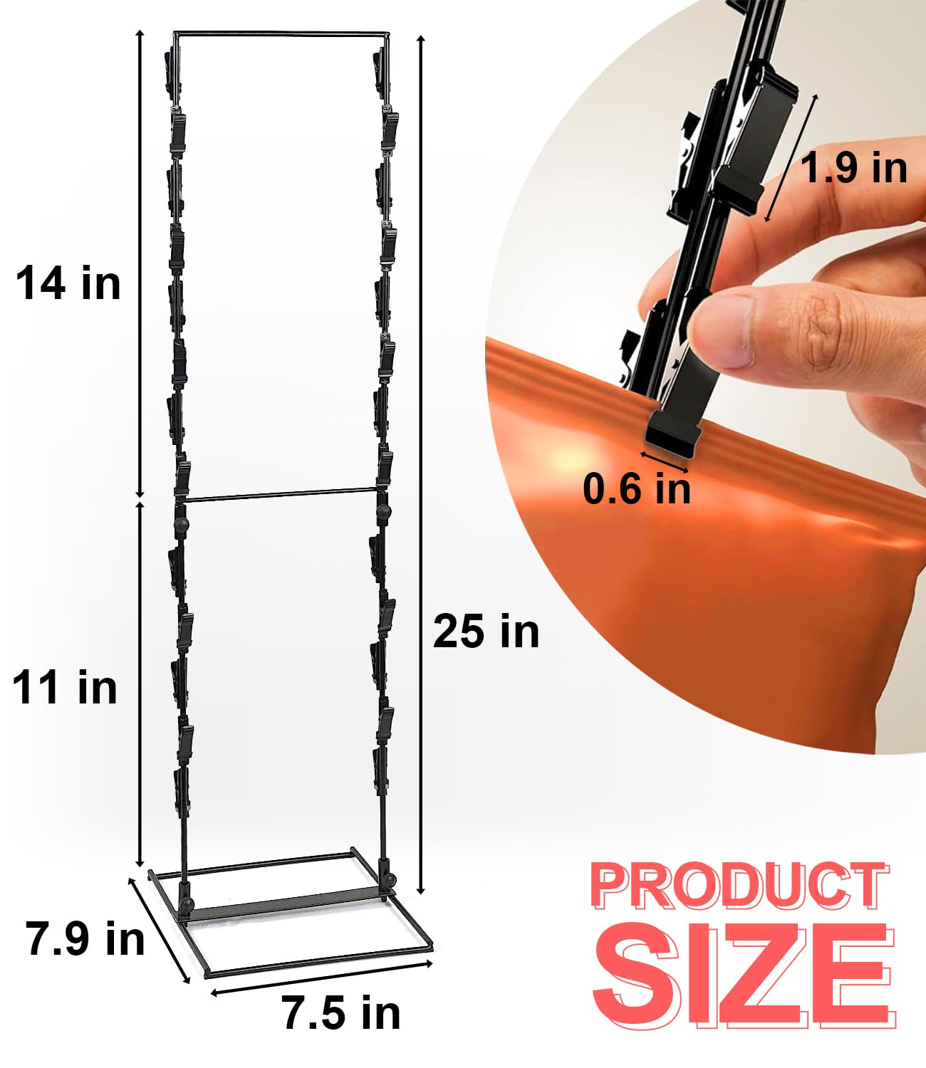 ROSROSE Chip Rack Display Stand 2 Pack, Potato Chip Display Rack with 24 Clips, 2 Row Chip Bag Holder for for Party Display, Snack Retail Display Rack Chip Stand Display for Countertop Store, Black