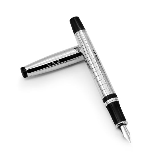 FPR Ambassador Ultra Flex Nib Fountain Pen Set, Chiseled Chrome - Refillable Pen w/Cartridges & Converter - Calligraphy Pens for Writing, Journaling & Gifting - Luxury Pens For Smooth Strokes