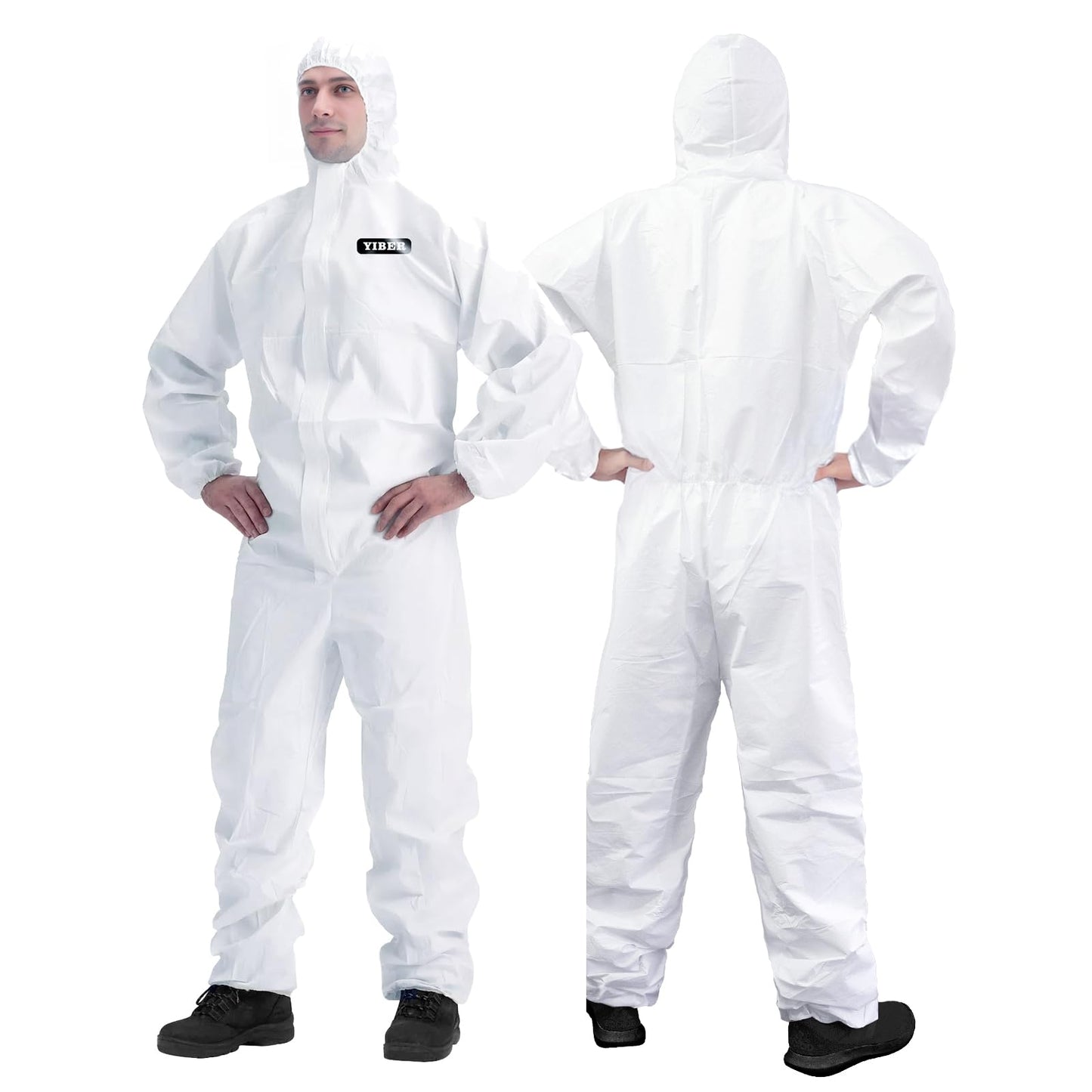 YIBER Hazmat Suit Disposable Coverall | Full Body Painters Suit in 7 Sizes with Multiple Specifications for Men & Women - Medium, White, 25
