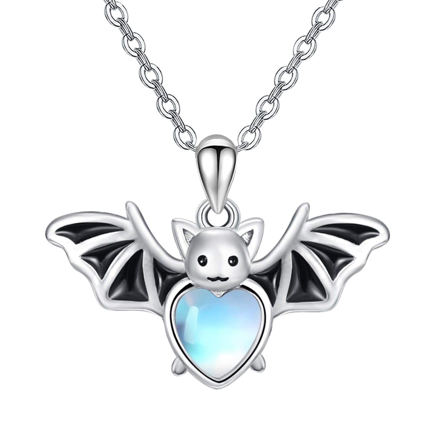 Dreamboat Bat Pendant Necklace for Women 925 Sterling Silver Moonstone Bat Animal Jewelry Halloween Birthday Gifts