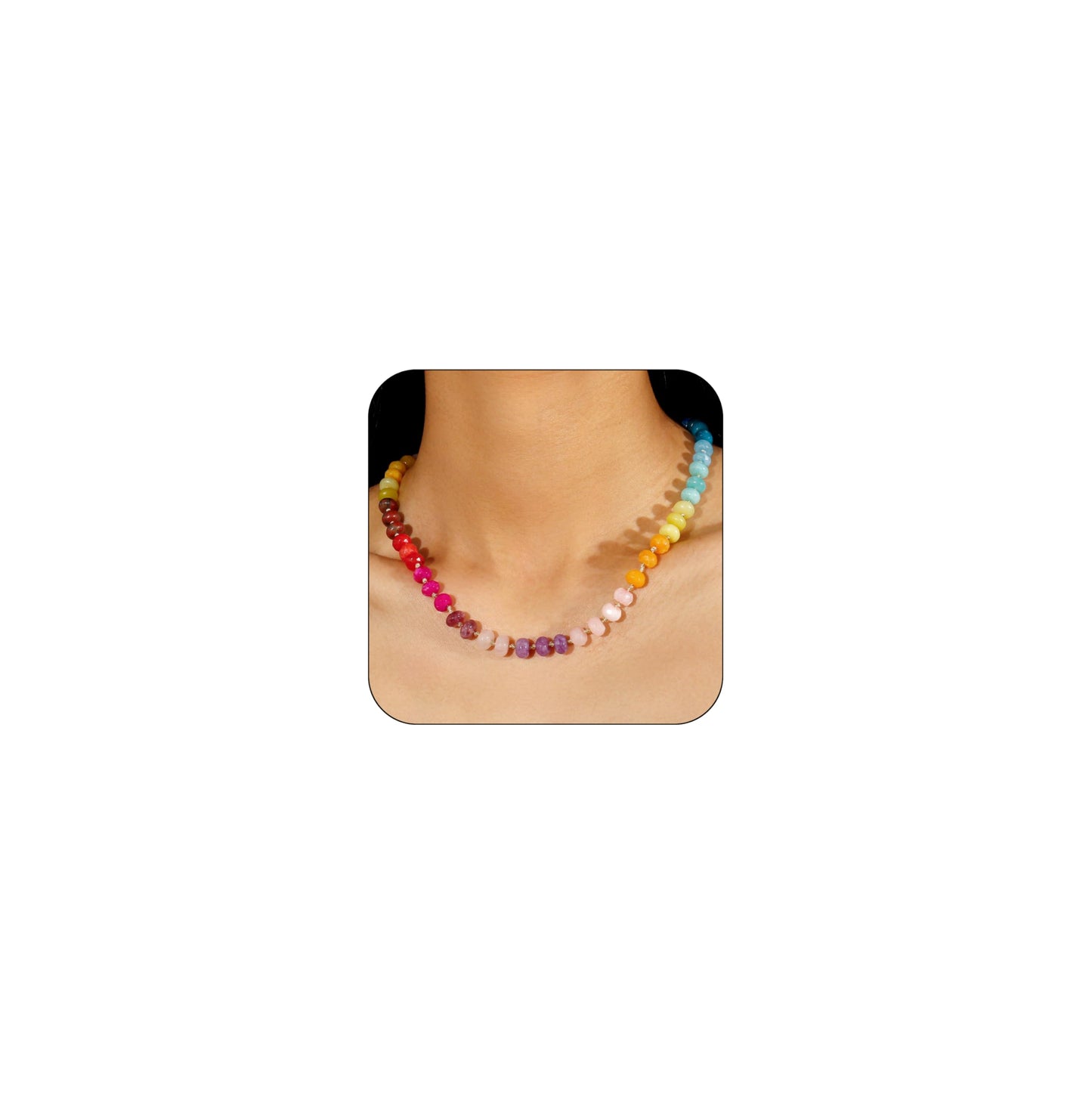 Gemstone Beaded Necklace for Women Colorful Natural Stone Freshwater Pearl Surfer Beach Rainbow Necklace Jewelry Gift (colorful -03)
