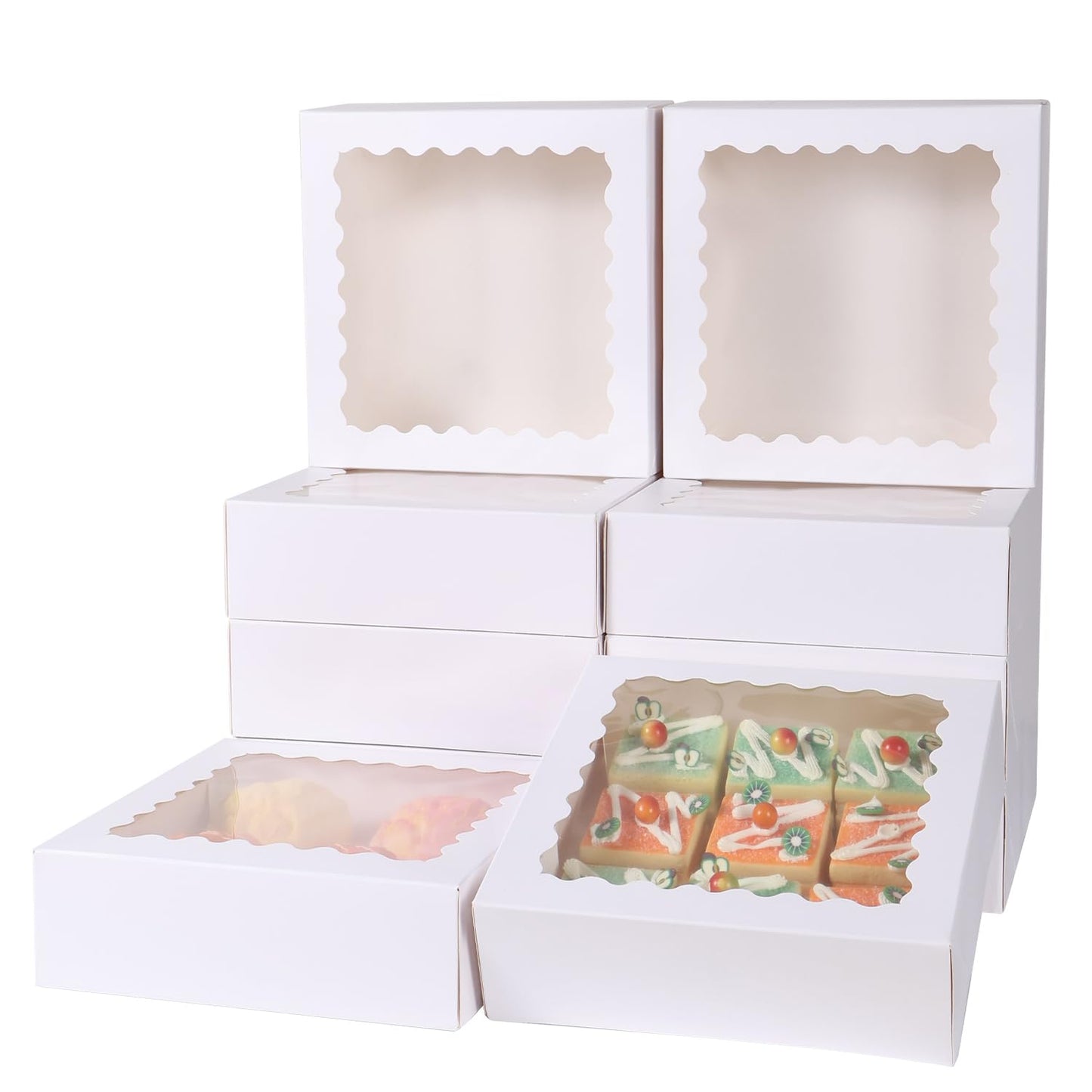 PFAMKEER 36 pcs 9x9x2.5 Inches Cake Box with Window, Bakery Pastry Cookie Boxes, Mini Pie for Pastry,Dessert,Strawberries,Chocolates (White, 9x9x2.5inch/36pcs)