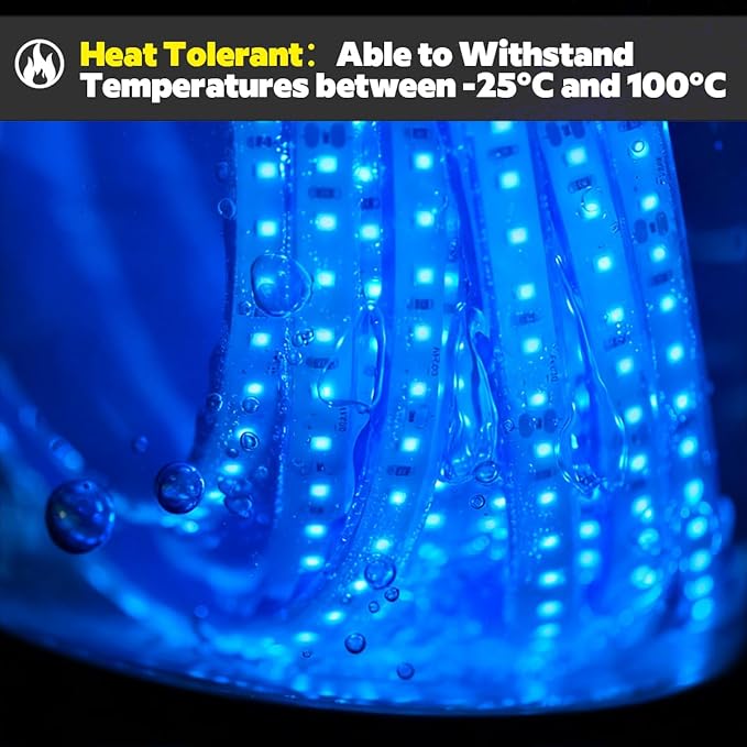 SuperLightingLED 24 Volt Blue LED Strip Sauna Light, Heat-Tolerant Flexible Dimmable Cuttable 5m/16.4ft 600 LEDs High-Density Bright IP68 Waterproof Sauna Room LED Tape (Blue)