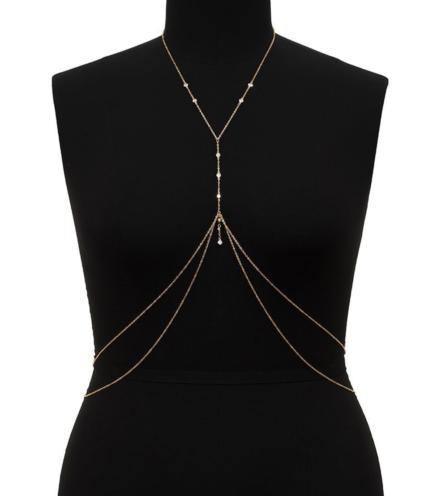 MODRSA Gold Body Chain Jewelry for Women - Sexy Rhinestone Body Chain Bra Lingerie Bikini Necklace