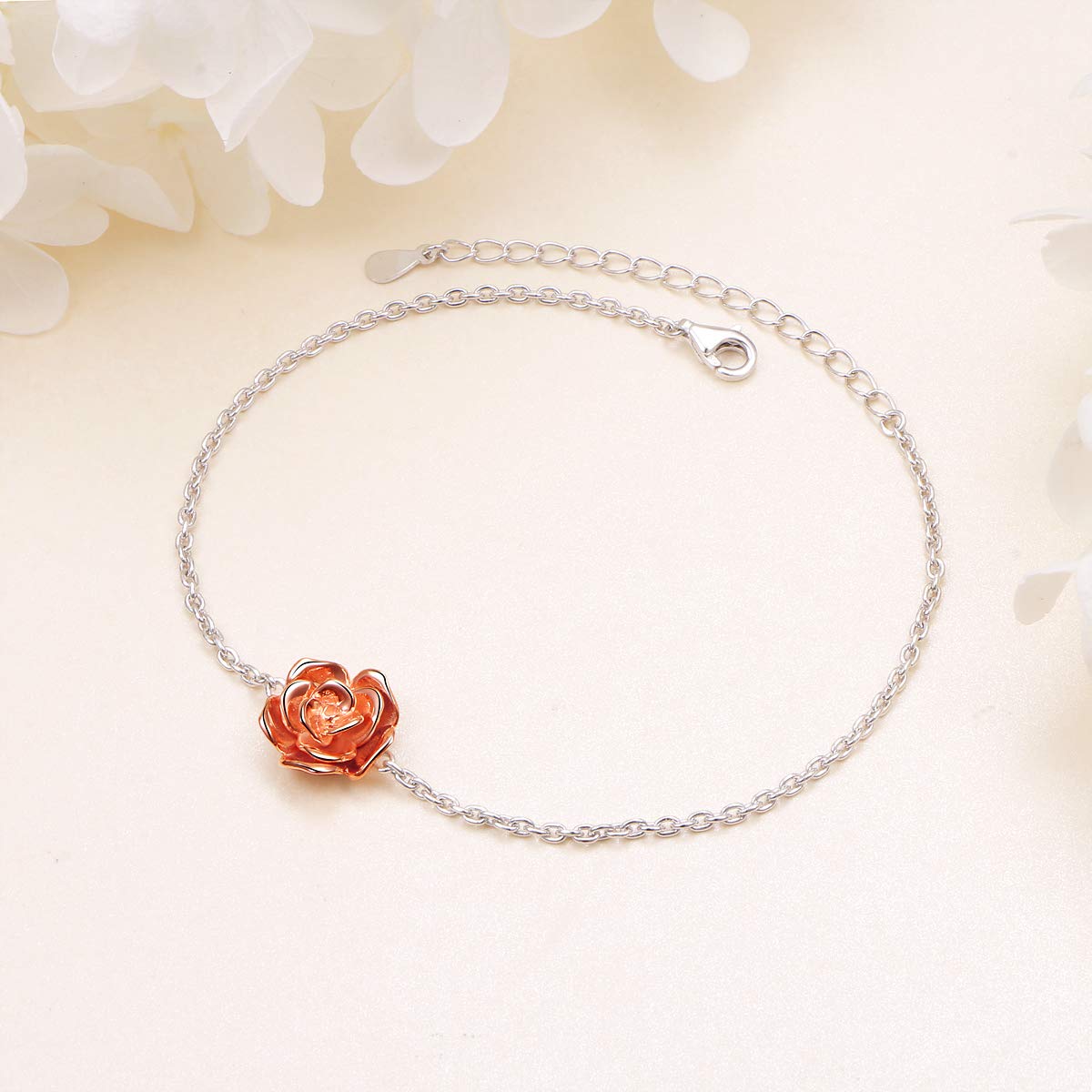 DAOCHONG S925 Sterling Silver Choker Short Dainty Necklace Pendant for Women Jewelry Gift (Rose Flower)