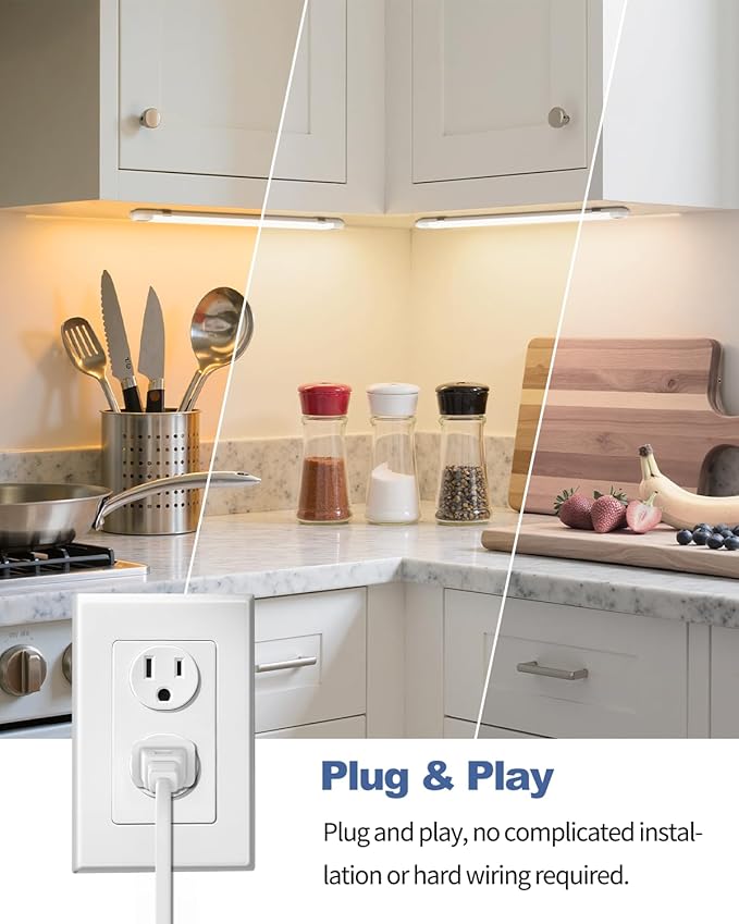 MYPLUS 16" Under Cabinet Lighting, Hand Wave Sensor Under Counter Lights for Kitchen, 600LM Bright LED, 5 Color Temps, Dimmable Under Cabinet Lights Plug in for Desk,Sink,Workbench