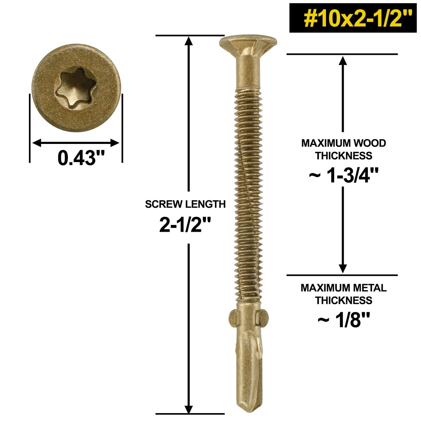 FMhotu #10 x 2-1/2" Trailer Deck Screws, Self-Tapping Sheet Wood Metal Screw, 576Pcs T25 Star Bits Reamer Tek Screws for Trailers, for Attaching Wood to Steel