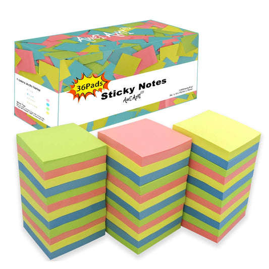 Sticky Notes 3x3, Self-Stick Notes, 36 Pads, 100 Sheets/Pad, Assorted Colors Stickies, Easy to Post Notes for Study, Works, Daily Life (36)