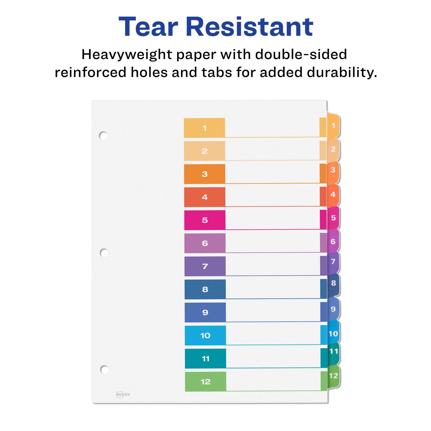 Avery 12 Tab Dividers for 3 Ring Binders, Customizable Table of Contents, Multicolor Tabs, 6 Sets (11196)