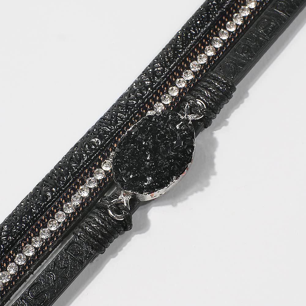 Artilady Leather Wrap Bracelet for Women - Handmade Clasp Bangle Bracelet with Pearl Beads Crystal Wristbands Jewelry Gift for Ladies and Mother