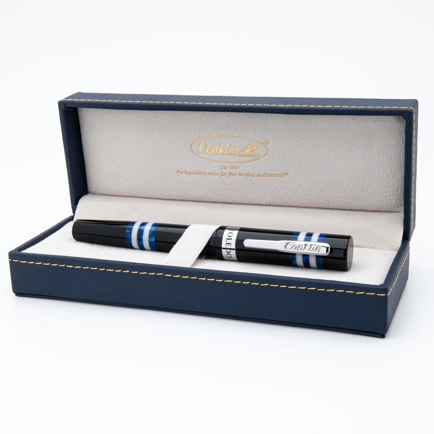 Conklin Toledo Fountain Pen – Blue Resin with 15ml Ink Bottle – Omniflex Nib – Heritage Luxury Writing Instrument for Collectors and Professionals