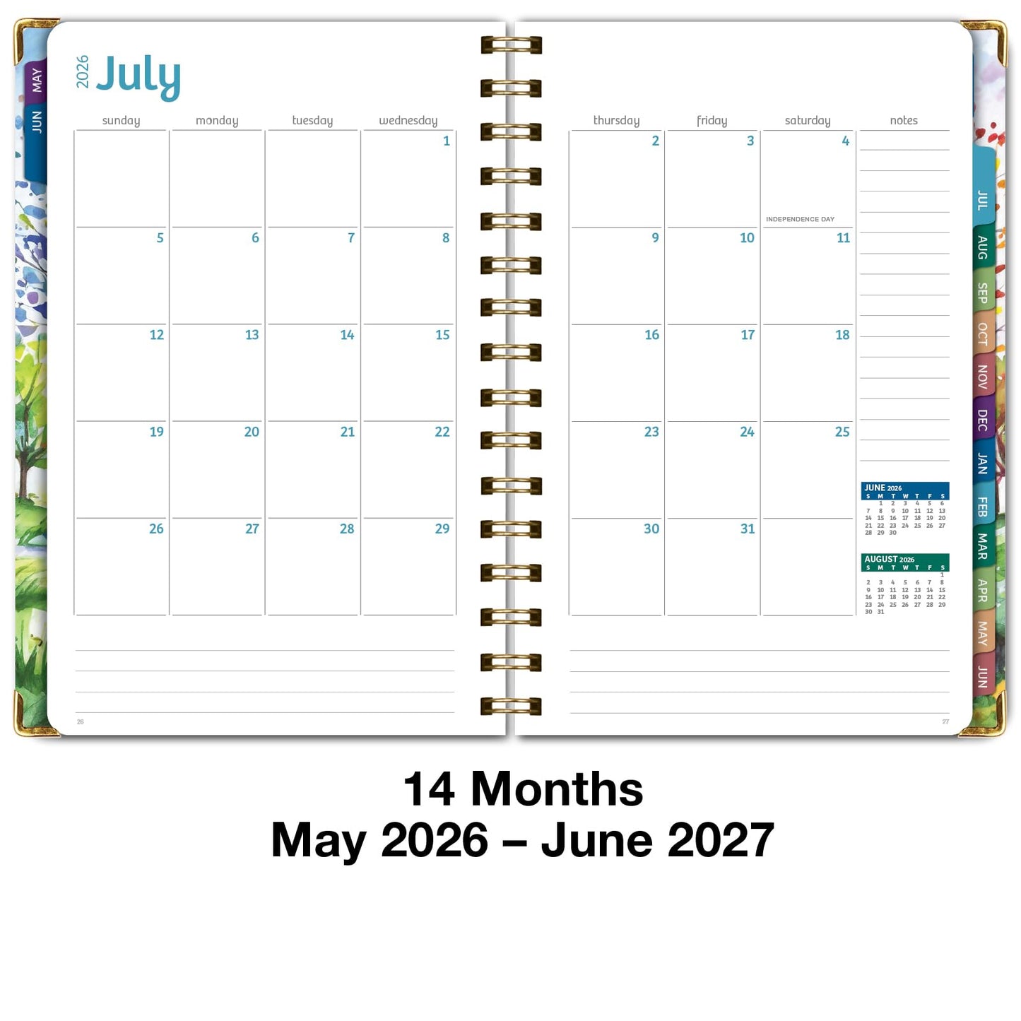HARDCOVER Academic Year 2026-2027 Planner: 14 Months (May 2026 Through June 2027) 5.5"x 8" Daily Weekly Monthly Planner Yearly Agenda. Bookmark, Pocket Folder and Sticky Note Set (Tree Seasons)