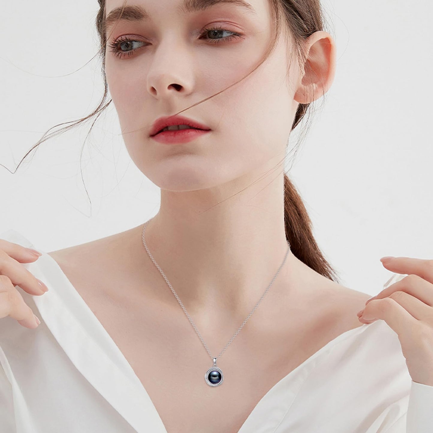 POPLYKE Black Pearl Necklaces for Women 925 Sterling Silver Single Pearl Necklace Black Pearl Pendant 8mm Pearl Jewelry Gifts for Mom Wife