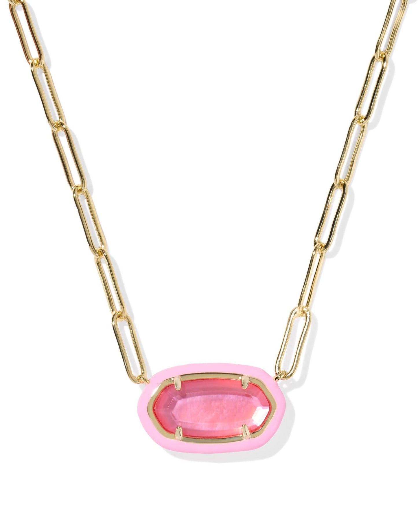 Kendra Scott Elisa Enamel Frame Paperclip Necklace, 14K Gold-Plated Brass, Fashion Jewelry for Women, Bright Pink Illusion