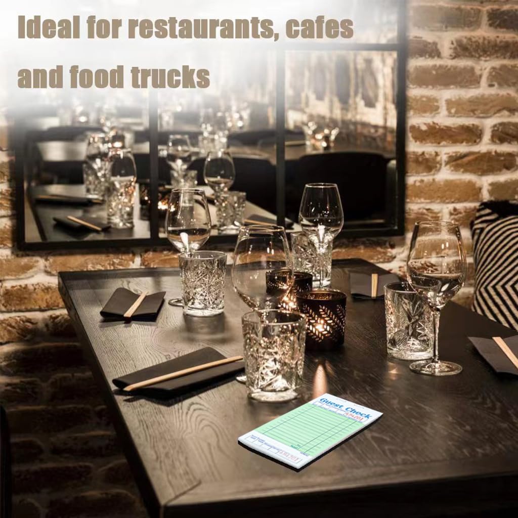 Budgenix Guest Checks Server Note Pads 24 Pack 1200 Orders, Green Guest Check Pads with Bottom Receipt, Waitress Notepad for Restaurant Business