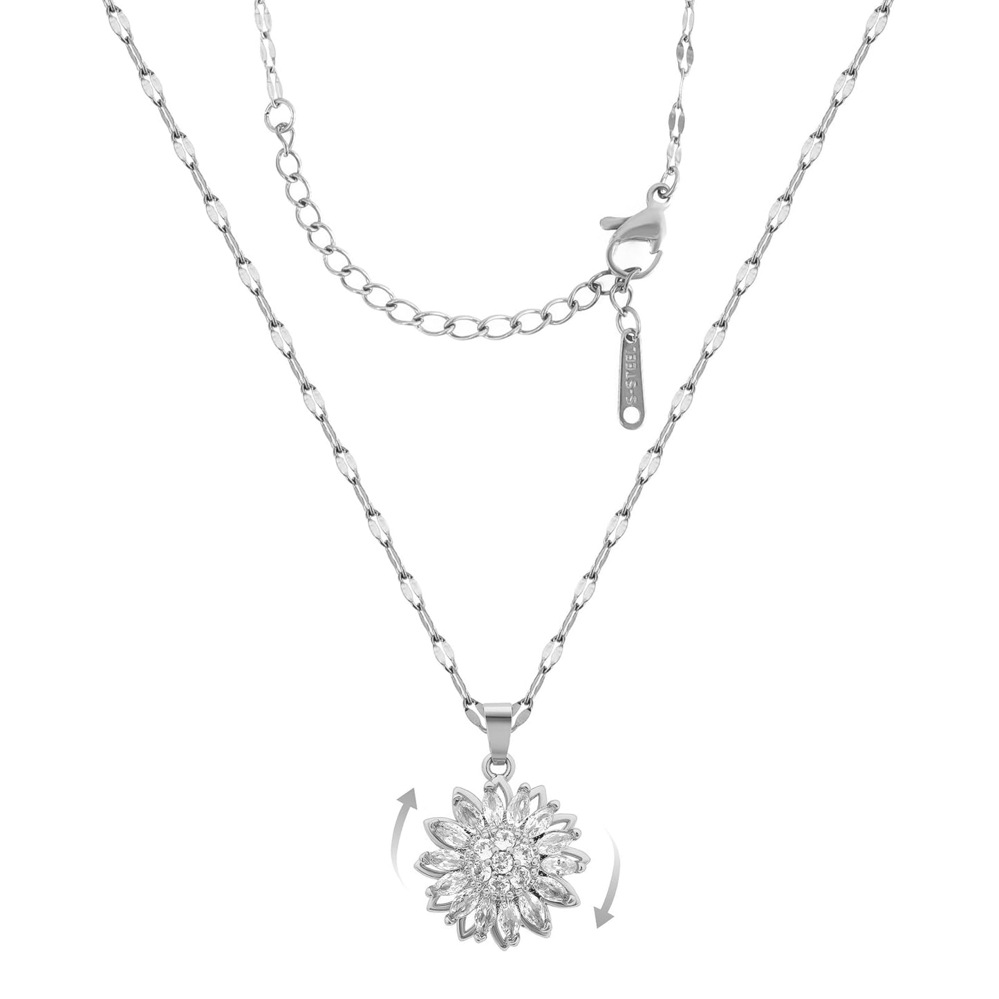 KONPJE Sunflower Fidget Necklace for Women Gold Moon Necklace Rotating Heart Necklaces Spinning Crystal Sunflower Anxiety Necklaces Crescent Moons Jewelry Accessories (Star)