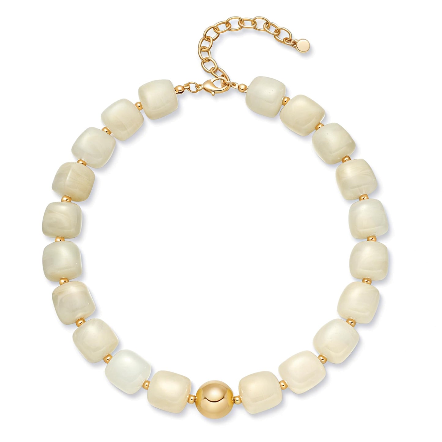 WOWORAMA Chunky Beaded Necklace for Women Trendy Cream White Statement Chunky Necklaces Large Square Resin Beads Choker Necklace Boho Summer Jewelry
