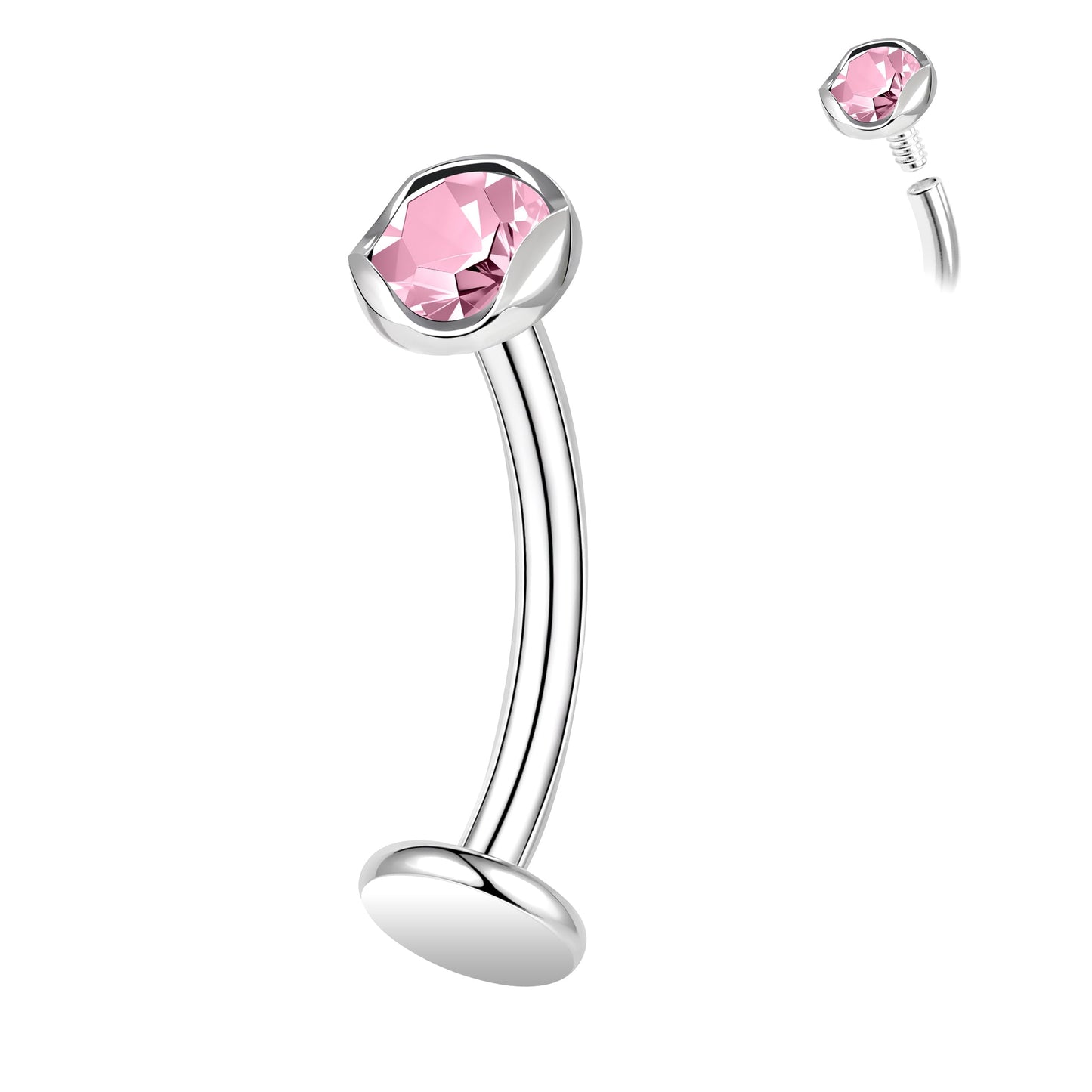 ZS ASTM F136 Titanium Belly Button Ring, 14G Cubic Zirconia Navel Jewelry, 6/8/10/12/14MM Internally Threaded Long Bar Navel Barbell Stud Flat Back Belly Piercing (Pink,L:6mm)
