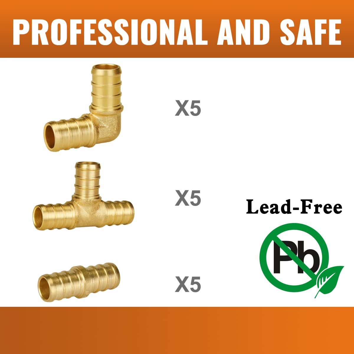 SUNGATOR 30-Pack 1/2 Inch PEX Fittings, 10 Each Elbow Tee Coupling, No Lead Brass, Pex Fitting 1/2 Inch Assortment, UPC, NSF Certified