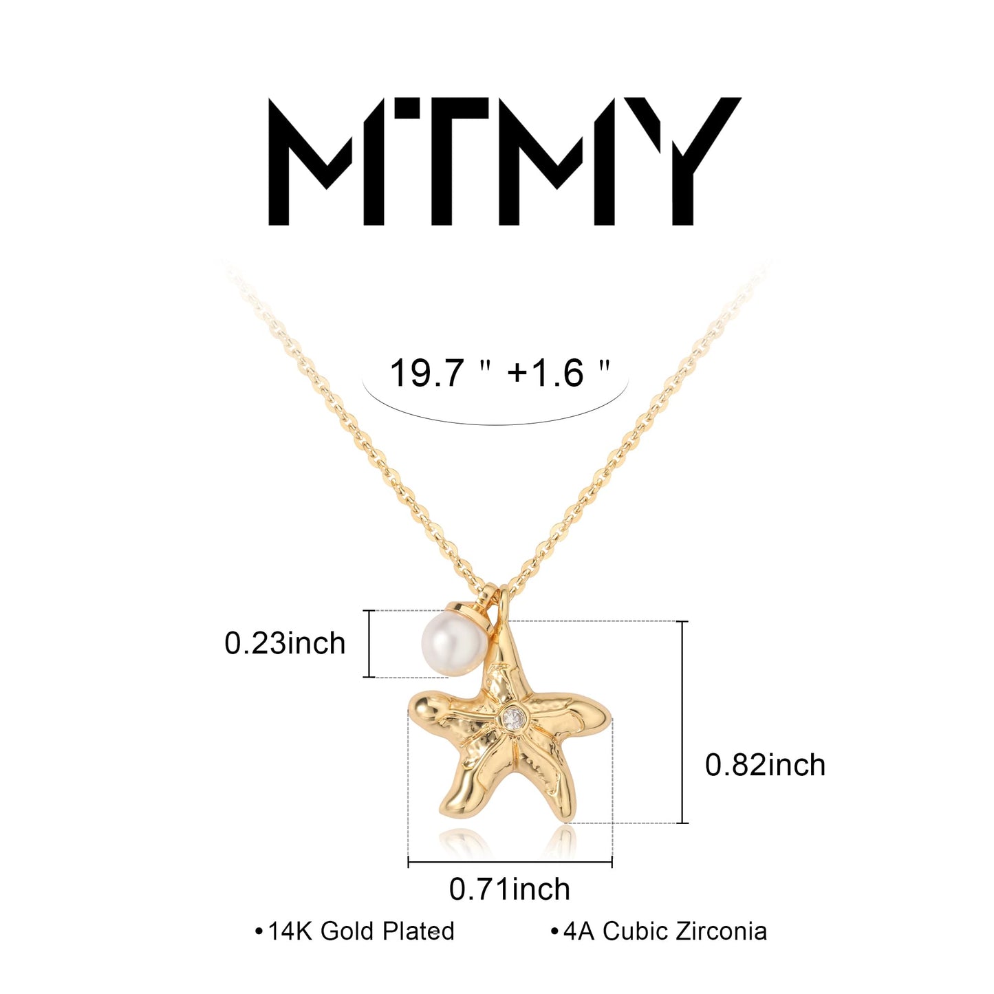MTMY Gold Starfish Necklace 14K Gold Plated Shell Conch Ocean Pendant Necklace for Women Beach Summer Jewelry(Starfish Pearl 2)
