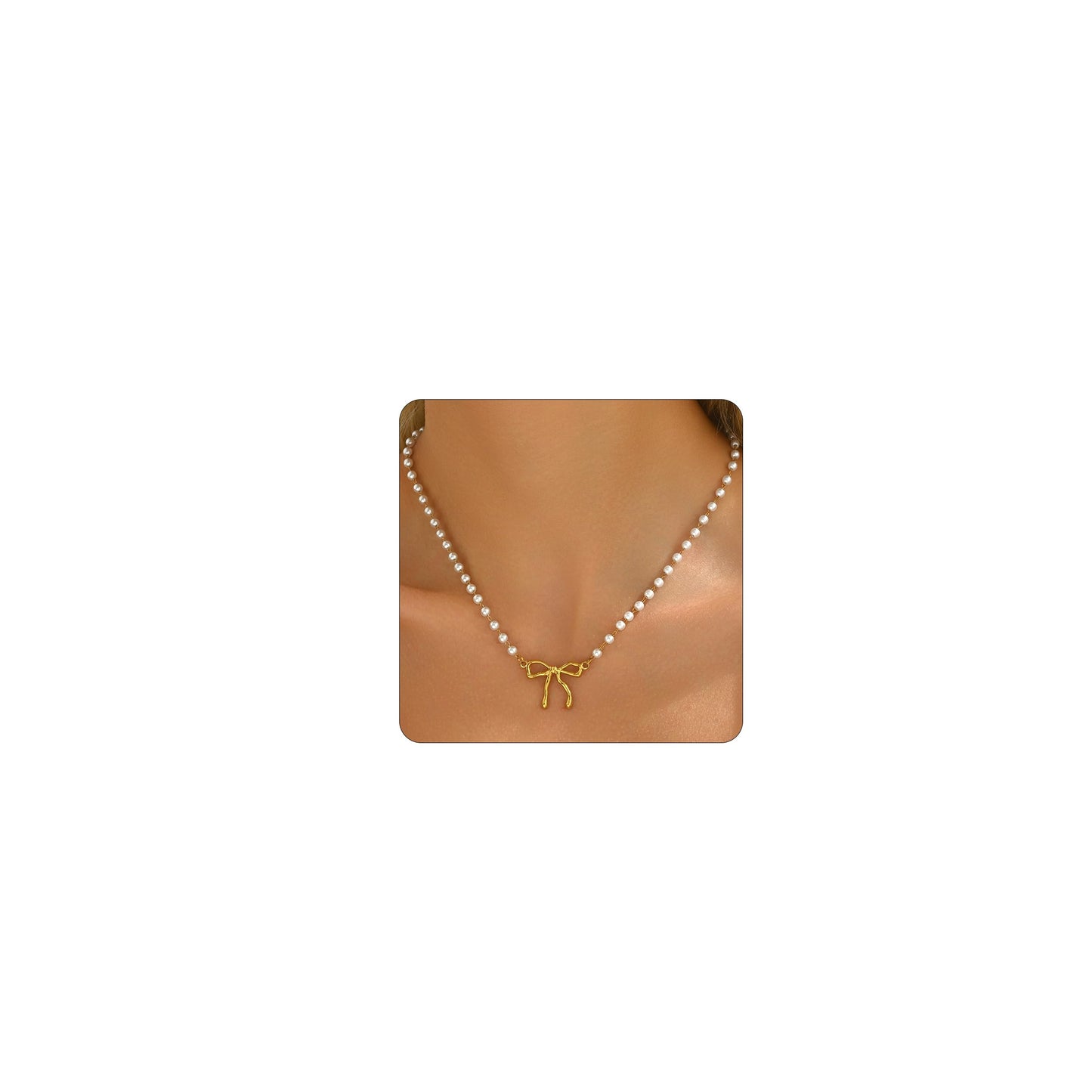 Jewigo Pearl Bow Necklaces for Women 18K Gold Plated Pearl Necklace Dainty Pearls Pendant Necklace Simple Small Pearls Bridesmaid Wedding Jewelry Gift