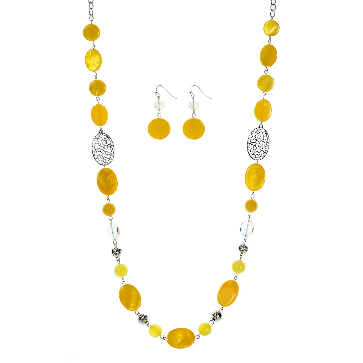 Aenu Beaded Long Necklace Set for Women Silver Gold Tone Sweater Chain Stone Crystal Beads Necklace Trendy Fashion Jewelry for Holiday Gifts (Yellow)