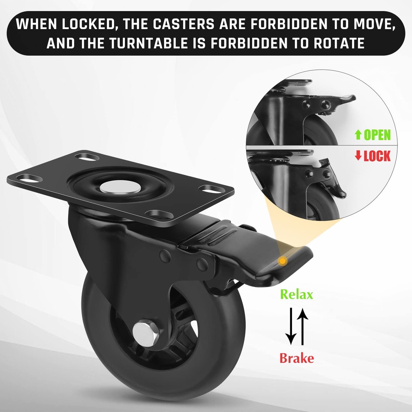 Apllamo 4" Casters Set of 4 ，4 Heavy Duty Quiet Casters, Max Load 22000LBS. Suitable to do Soft Wheels for cart ，Caster Wheels Glide Quietly and Protect The Floor, casters Set of 4 Heavy Duty.