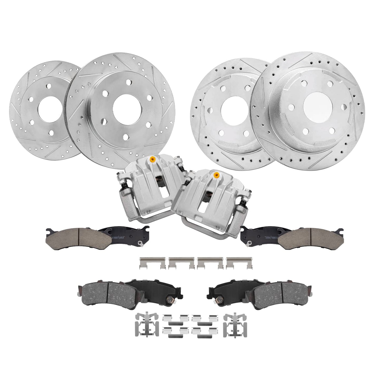 Detroit Axle - Front & Rear Drilled Rotors Ceramic Brake Pads + Rear Brake Calipers Replacement for 2003 2004 2005 2006 Chevrole