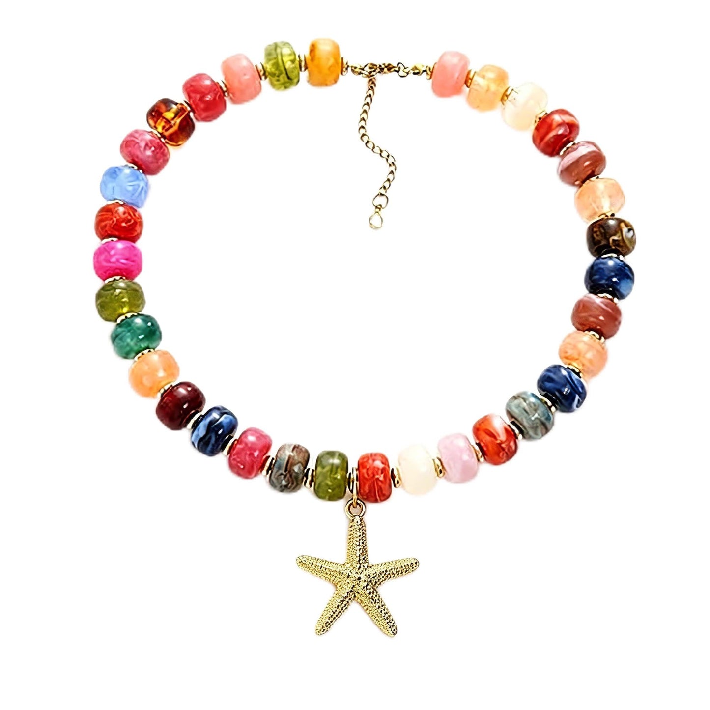 ZXYMHL Chunky Beaded Starfish Shell Necklace Colorful Boho Beach Chain Choker for Women Summer Trendy Vacation Jewelry Gift