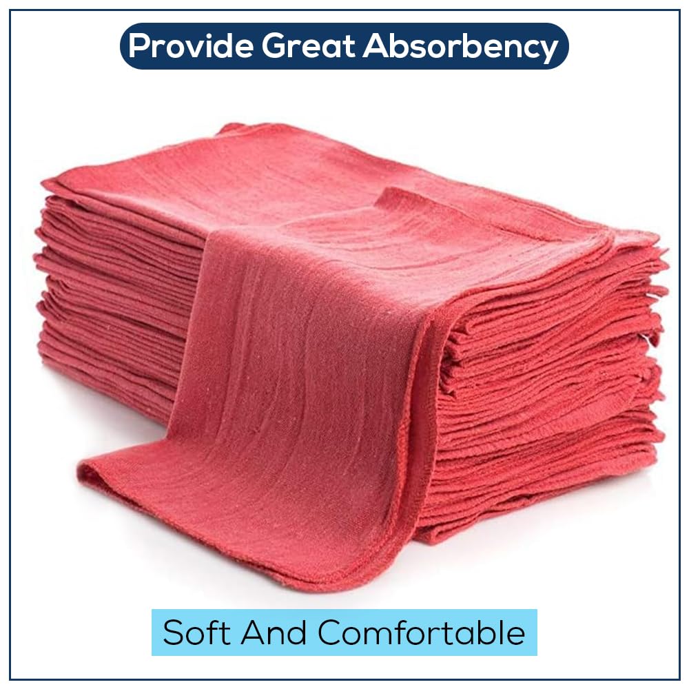 Simpli-Magic Cotton Shop Towels, Commercial Grade, Red, 145 Pack, Size: 14" x 12"