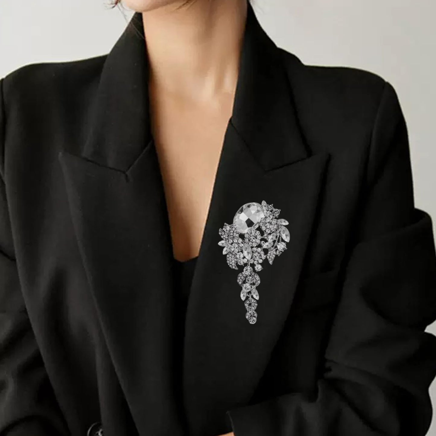 SELOVO Long Flower Brooch Pin for Women Wedding Bridal Party Clear Rhinestone Brooch Pendant