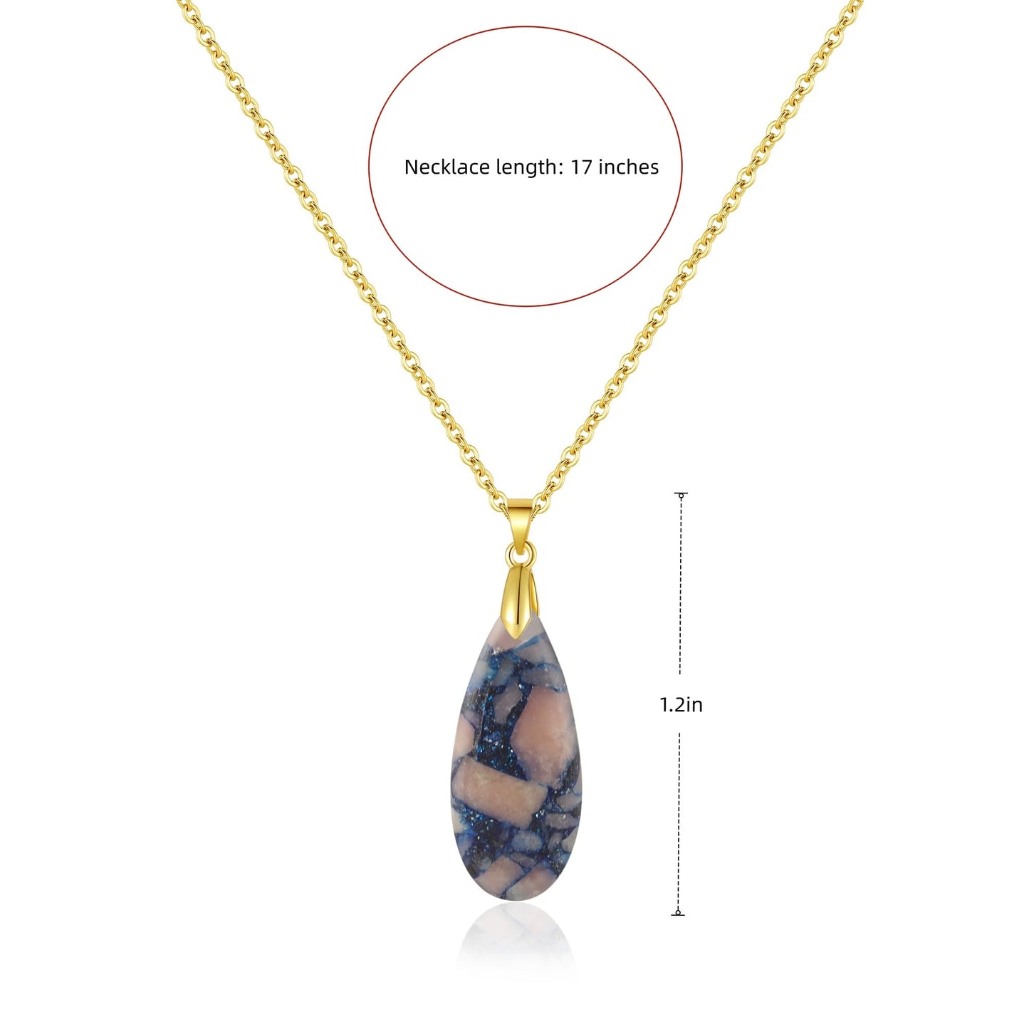 Sriomu Natural Healing Stone Chain Necklaces for Women Teardrop Gemstone Pendant Statement Gold Necklace (Blue Pink - Gold)