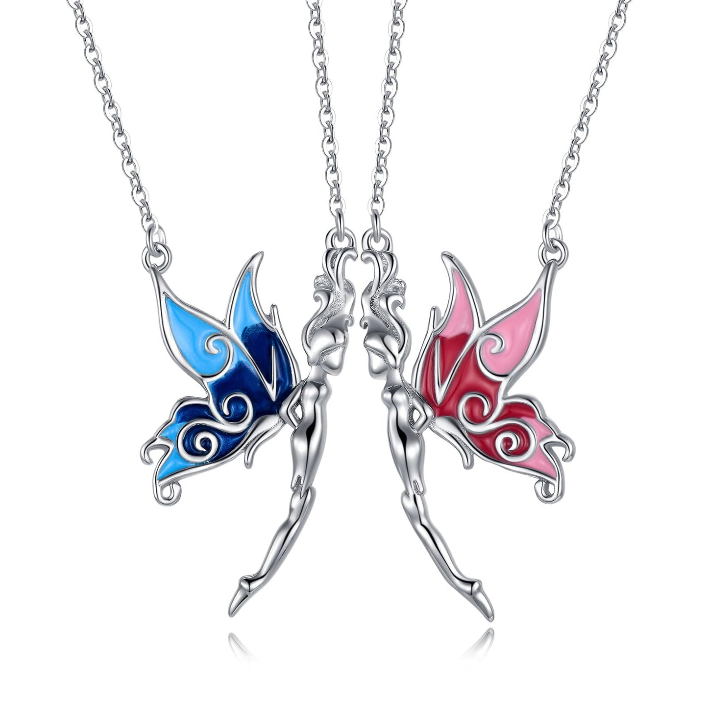 OHAYOO Butterfly Couples Necklace, 925 Sterling Silver Butterfly Pendant Necklace, Couple Jewelry Gift for Him and Her