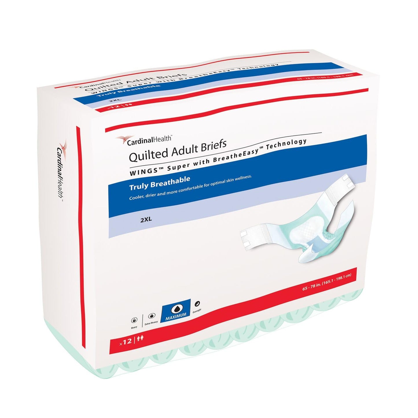 Cardinal Health™ Quilted Adult Briefs, Wings™ Super with BreatheEasy™ Technology, Maximum Absorbency, XX-Large - Case of 48