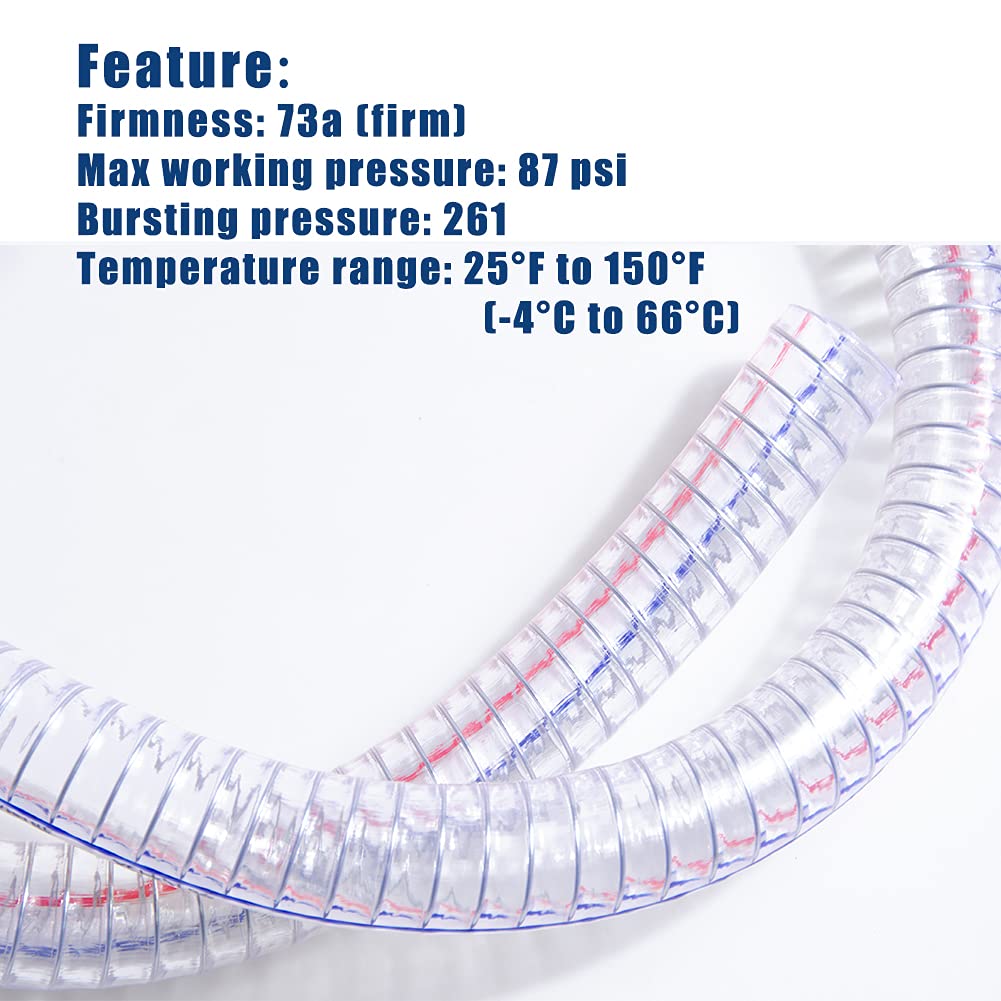QuQuyi 1-1/2 Inch ID x 1-3/4 Inch OD Heavy-Duty Steel Wire Suction PVC Flexible Tubing High Pressure UV Chemical Resistant Thick Vinyl Hose Tube, 3.3 FT