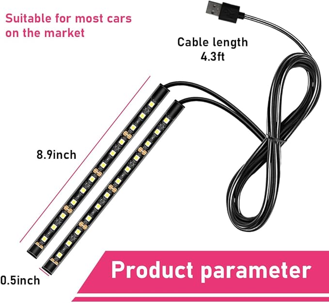 Car LED Strip Light, 24 LEDs RGB Neon Interior Atmosphere Lights, 12V Under Dash Ambient Night Light, USB Port Auto Interior Decorative Lamp, Universal Car Accessories (Blue)