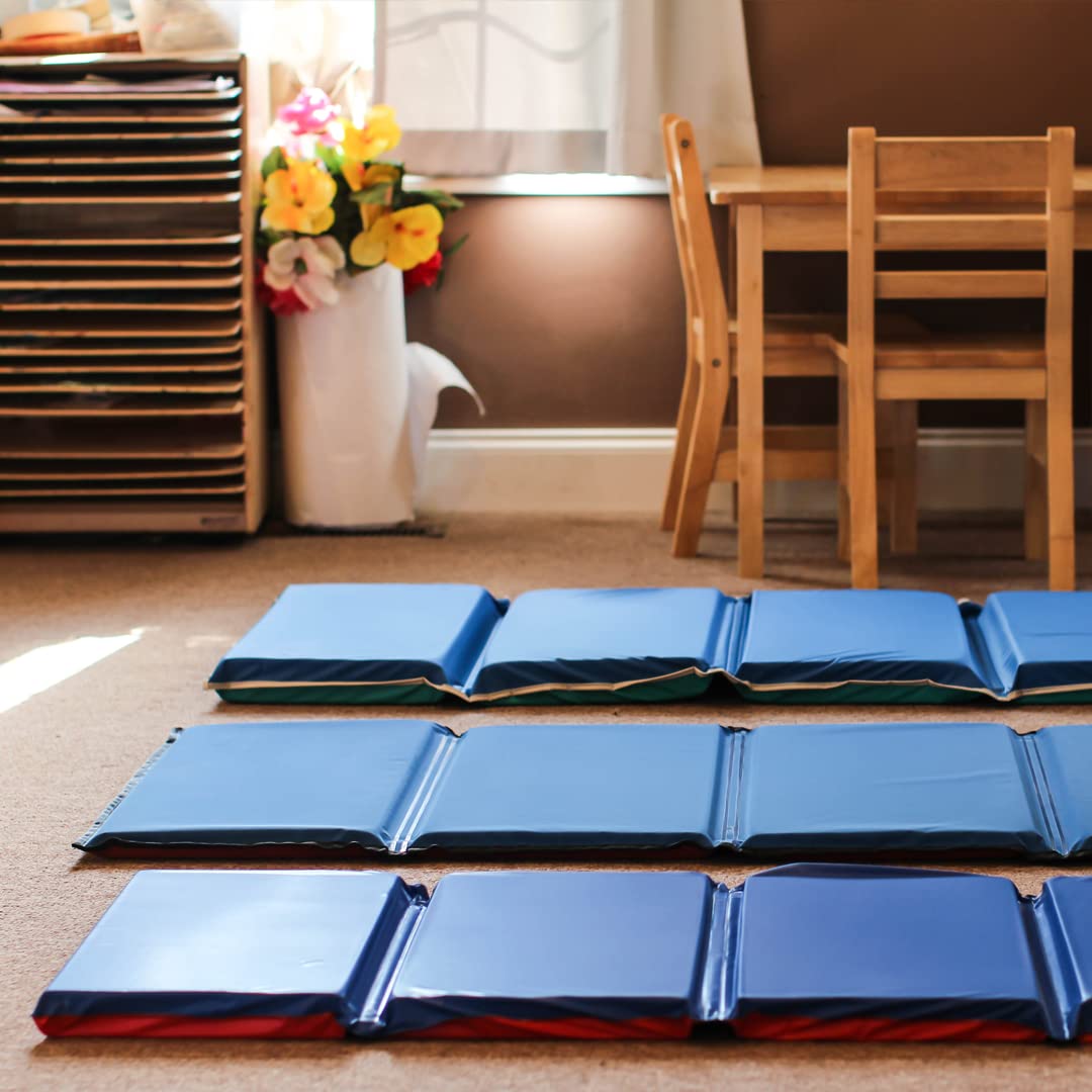 KinderMat, 5/8" Thick, 4-Section Rest Mat, NEW - NOT RESOLD, 45" x 19" x 5/8", Red/Blue, Great for School, Daycare, Travel, and Home, Made in The USA