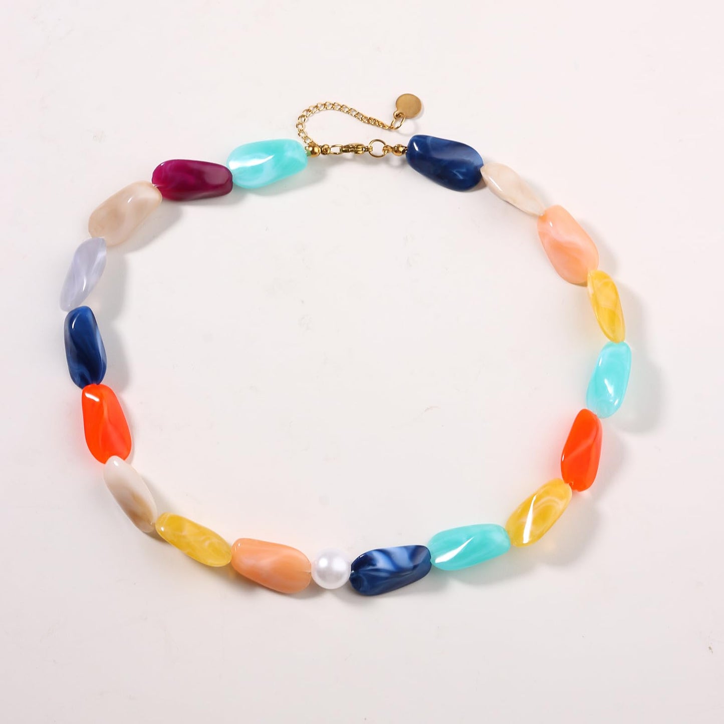 joymiao Chunky Beaded Necklaces for Women Colorful Big Gemstone Rainbow Chunky Necklace Handmade Summer Beach Jewelry