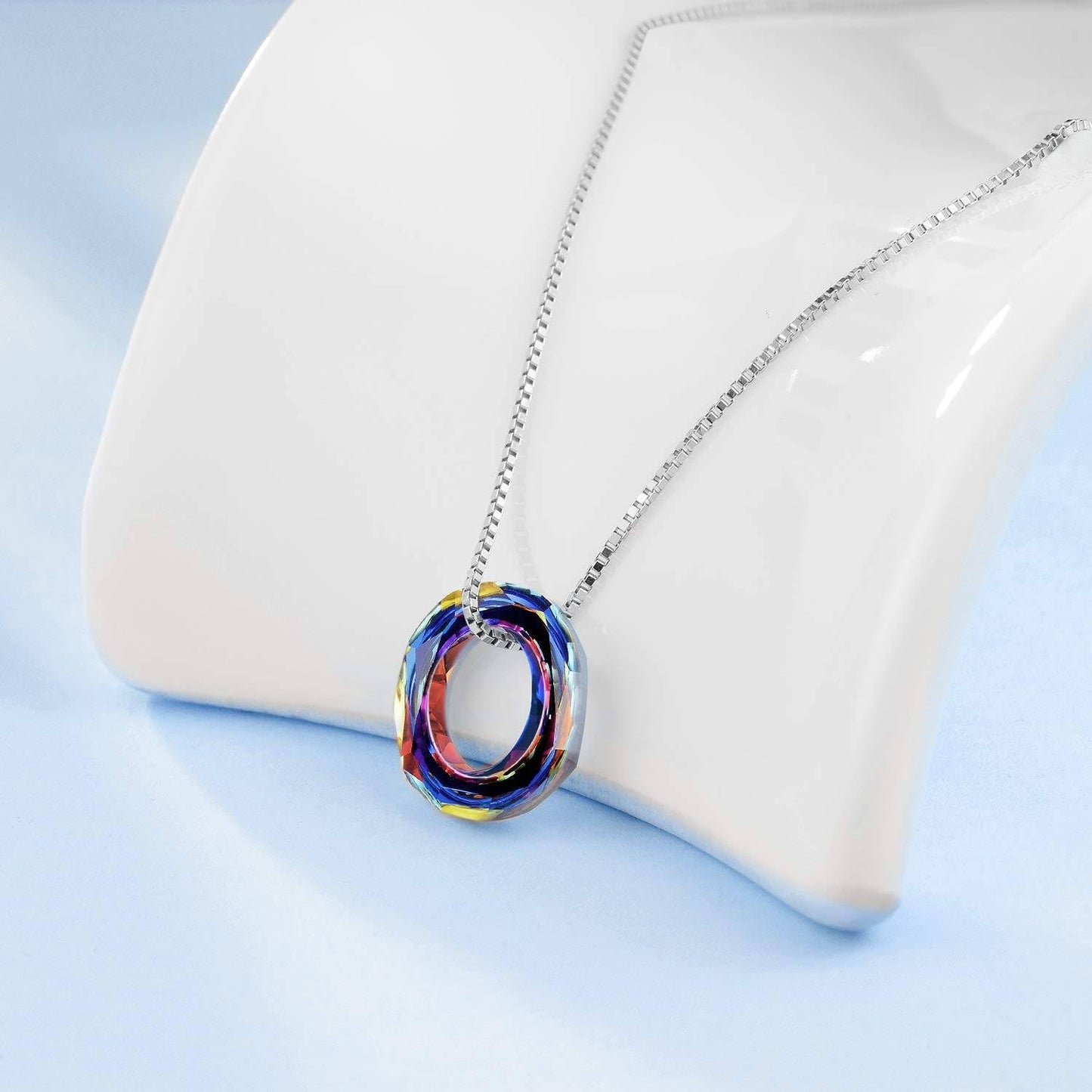 AOBOCO 925 Sterling Silver Circle Volcano Crystal Necklace with Austrian Crystals Pendant Birthday Christmas Jewelry Gifts for Women Mothers Day Necklace for Mom (Dia 0.55" Circle Volcano)