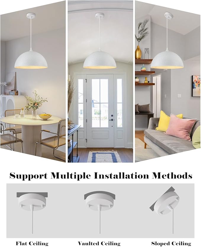 White Pendant Light 2 Pack, 16 inch Large Industrial Pendant Light, Farmhouse Kitchen Pendant Lighting, White Dome Pendant Lights for Kitchen Island, Dining Room Living Room