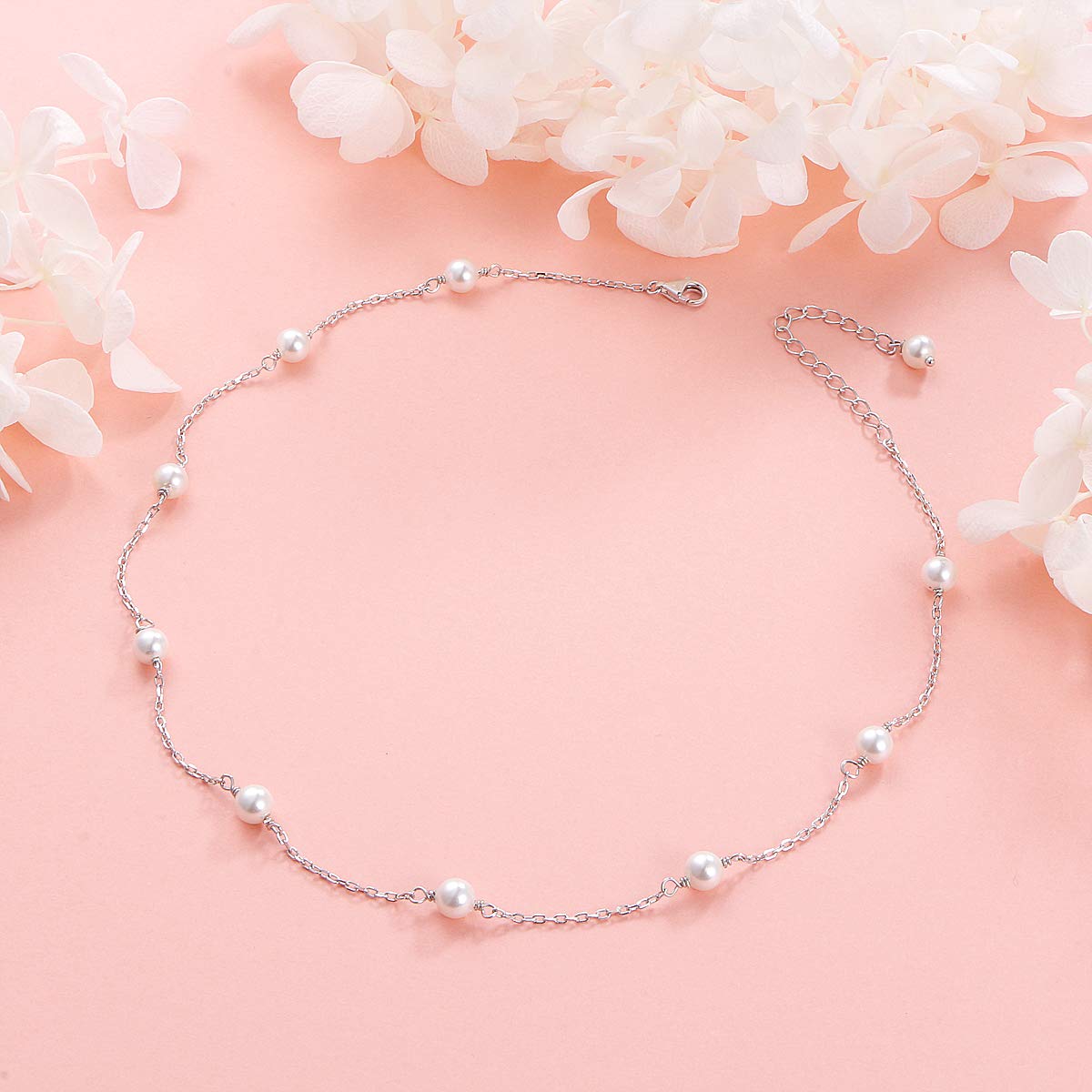 S925 Sterling Silver Pearl Choker Short Dainty Necklace Pendant for Women Jewelry Gift