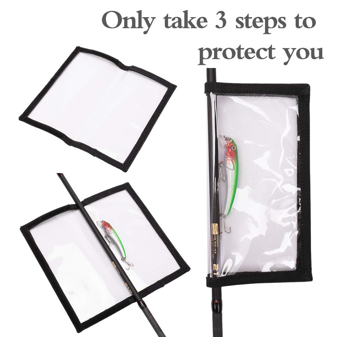 PFILERSO 4 Pack Clear Fishing Bait Wraps Prevnet the Sharp Hook from Pets and Kids Durable 0.5mm Thicken PVC Lure Bait Covers Storage Keeps Fishing Safe Easily See Lures 2L+2M (4Pcs（2L+2M）)