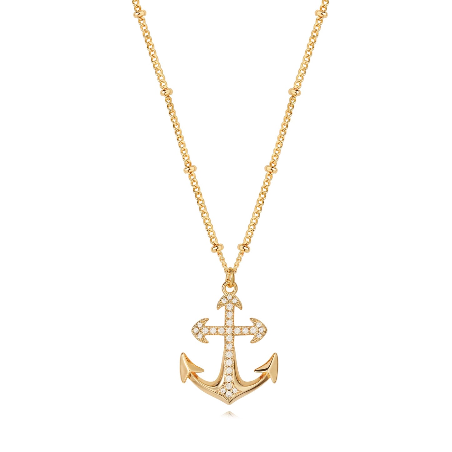 MTMY Gold Starfish Necklace 14K Gold Plated Shell Conch Ocean Pendant Necklace for Women Beach Summer Jewelry(CZ Anchor)