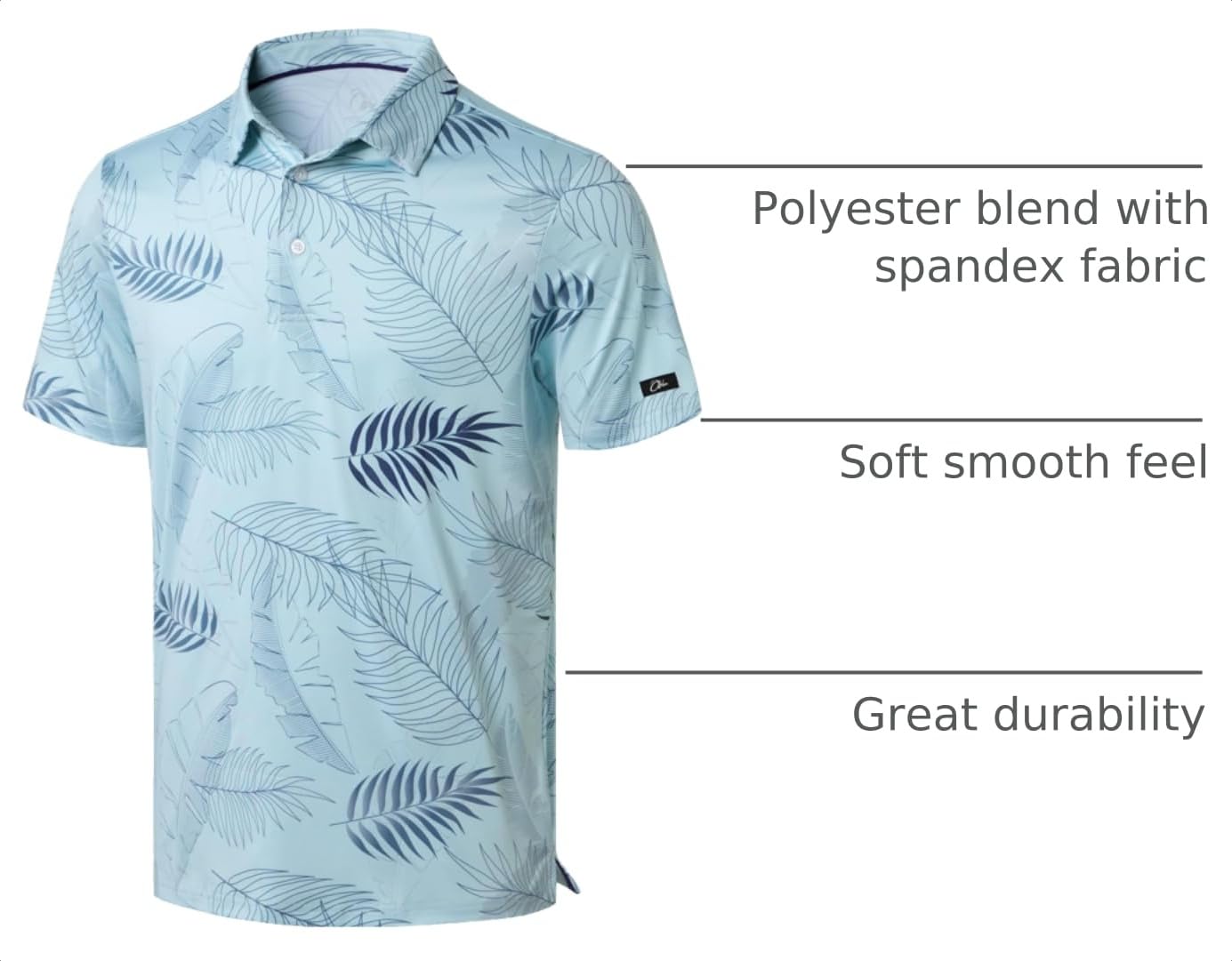 Obla Mens Golf Polo Shirts Short Sleeve Dry Fit Performance Moisture Wicking Casual Print Collared Golf Shirts for Men(Pink Stripe_XXXL)