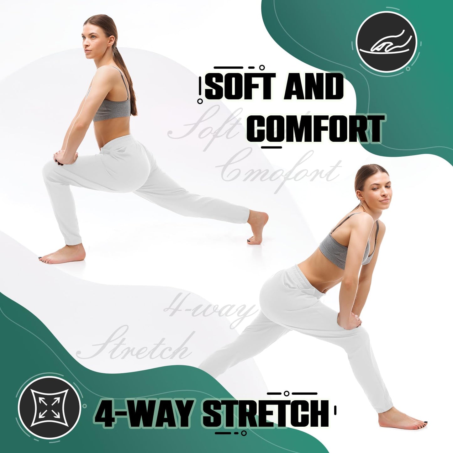 Walifrey Joggers with Pockets, Drawstring Sweatpants Women White L