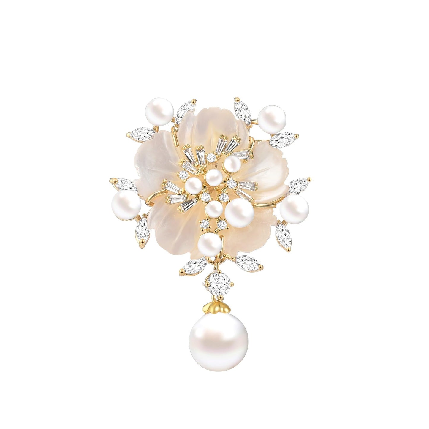 EMEGCY Gold Pearl Flower Brooch for Women Pearl Pin Flower Lapel Pin 18K Gold Plated Rhinestone Jewelry Gift for Mom Wife Sister Bride Wedding Brooches