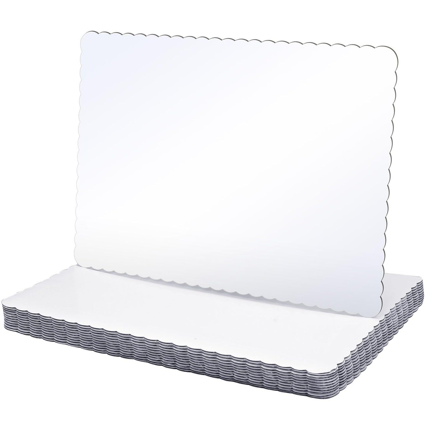 Skyygemm 12 Pack 17 x 25 Inch Greaseproof Rectangle Cake Boards Corrugated Single Wall Pad Half Sheet Cake Board Rectangular Scalloped Dessert Base for Pizza (White)