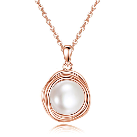 POPLYKE Pearl Necklaces for Women Rose Gold Plated 925 Sterling Silver Single Pearl Necklace Pearl Pendant 8mm Pearl Jewelry Gifts for Mom Wife