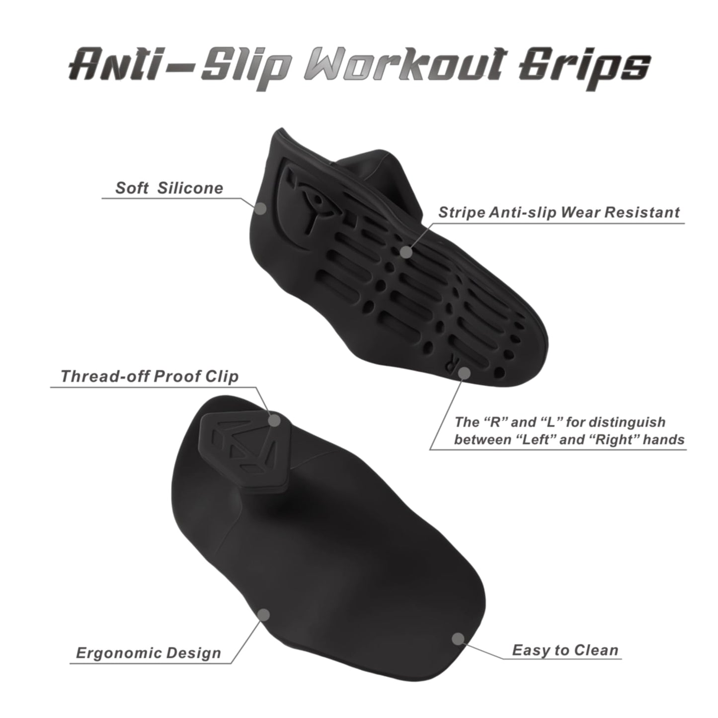 Anti-Slip Workout Grips for Men & Women - Rubber Gym Palm Protectors for Weight Lifting, Pull-Ups, Dumbbell, Fitness Training and Exercise, No Sweaty Hands, Ergonomic Hand Protection Gloves (Black)